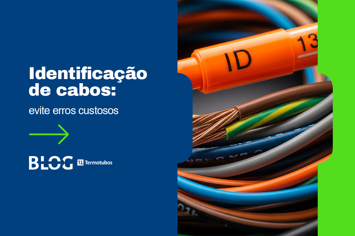 Foto de cabos elétricos organizados com sleeves coloridos e etiquetas Termotubos