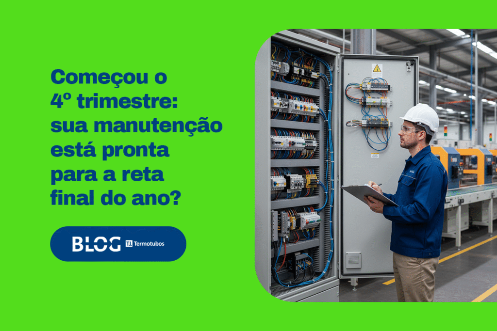 Imagem de um técnico analizando os cabos. Ao lado a frase "Começou o 4º trimestre: sua manutenção está pronta para a reta final do ano?"